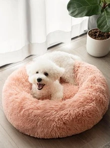 1pc Plush Round Winter Warm Soft Pet Bed For Cats And Dogs In Different Sizes, Ideal For Winter Sleep - Watermelon Pink - View 4