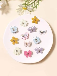 12 chiếc kẹp tóc hình hoa và bướm nhiều màu sắc dành cho bé gái/thiếu niên - Nhiều màu - Xem 3