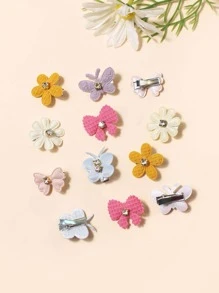 12 chiếc kẹp tóc hình hoa và bướm nhiều màu sắc dành cho bé gái/thiếu niên - Nhiều màu - Xem 2