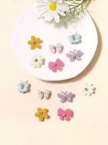 12 chiếc kẹp tóc hình hoa và bướm nhiều màu sắc dành cho bé gái/thiếu niên - Nhiều màu - Xem 1