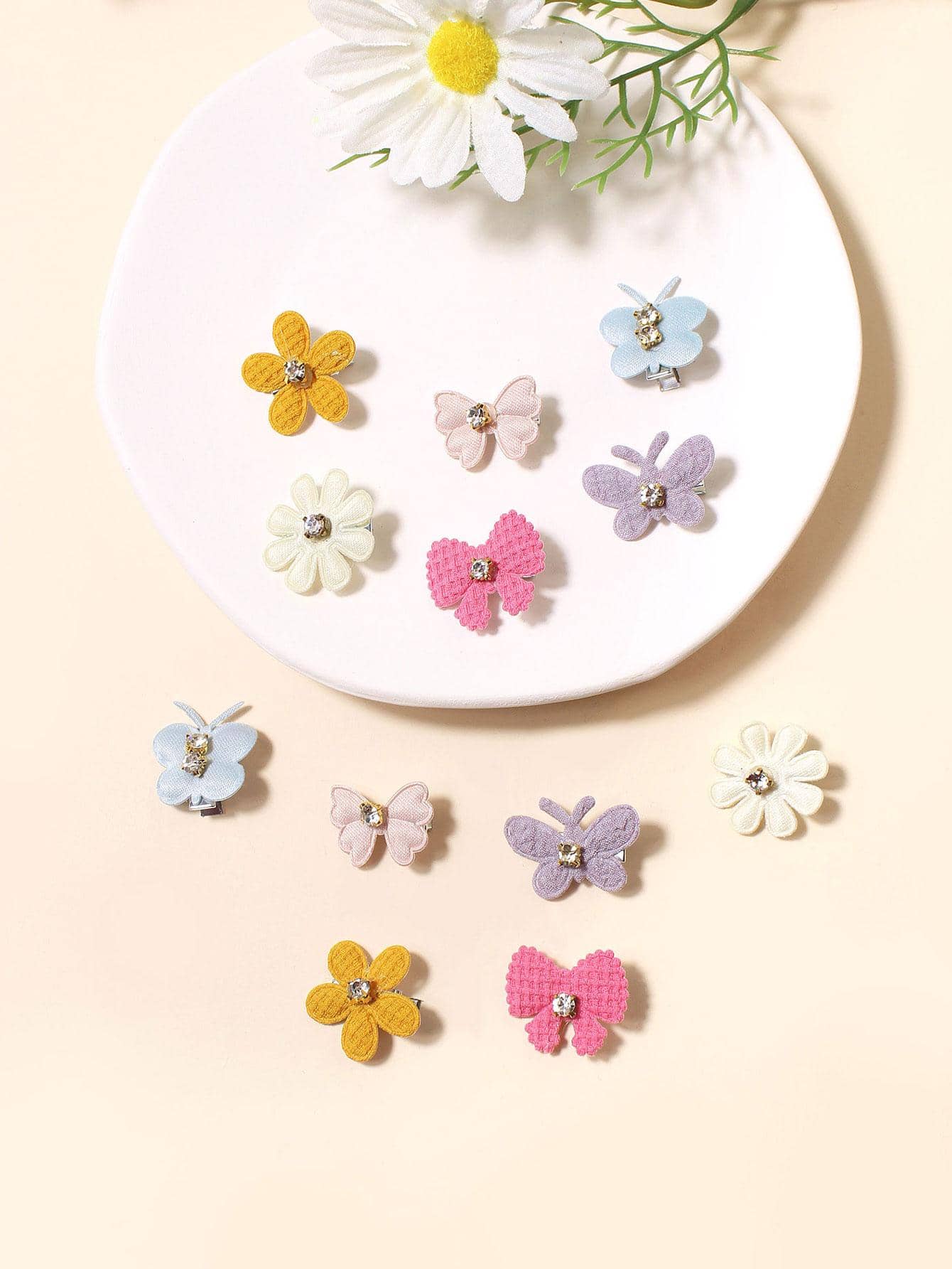 12 chiếc kẹp tóc hình hoa và bướm nhiều màu sắc dành cho bé gái/thiếu niên - Nhiều màu - Xem 1