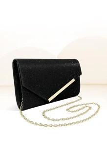 迷人、優雅、精緻、安靜奢華亮片、時尚、奢華、閃亮閃光信封包金屬裝飾方形包適合派對晚宴包、晚餐包適合派對女孩、女士、新娘完美適合派對、婚禮、舞會、晚餐/宴會、雞尾酒 - 黑色 - 查看 3