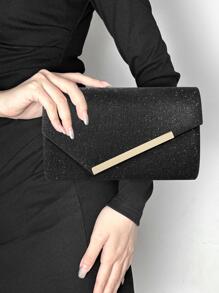 迷人、優雅、精緻、安靜奢華亮片、時尚、奢華、閃亮閃光信封包金屬裝飾方形包適合派對晚宴包、晚餐包適合派對女孩、女士、新娘完美適合派對、婚禮、舞會、晚餐/宴會、雞尾酒 - 黑色 - 查看 1