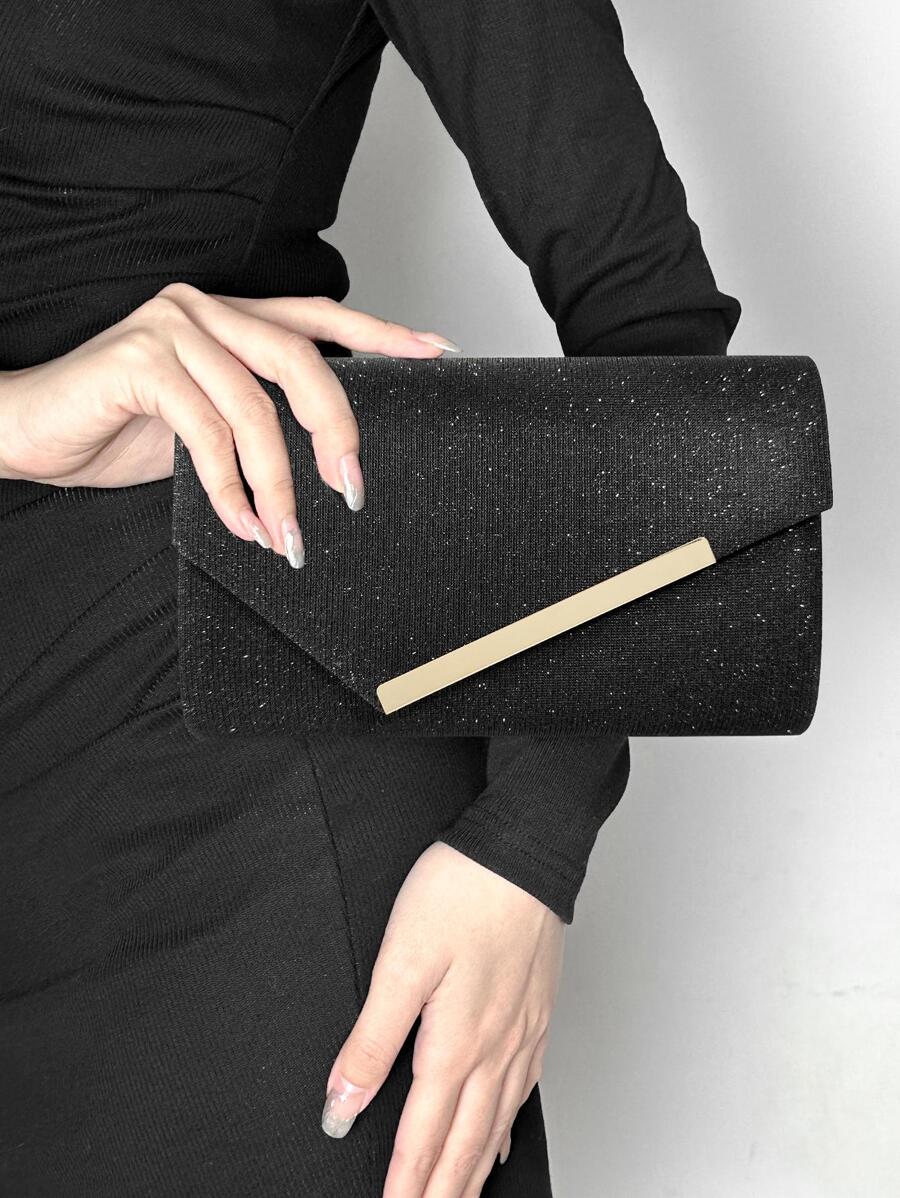 迷人、優雅、精緻、安靜奢華亮片、時尚、奢華、閃亮閃光信封包金屬裝飾方形包適合派對晚宴包、晚餐包適合派對女孩、女士、新娘完美適合派對、婚禮、舞會、晚餐/宴會、雞尾酒 - 黑色 - 查看 1