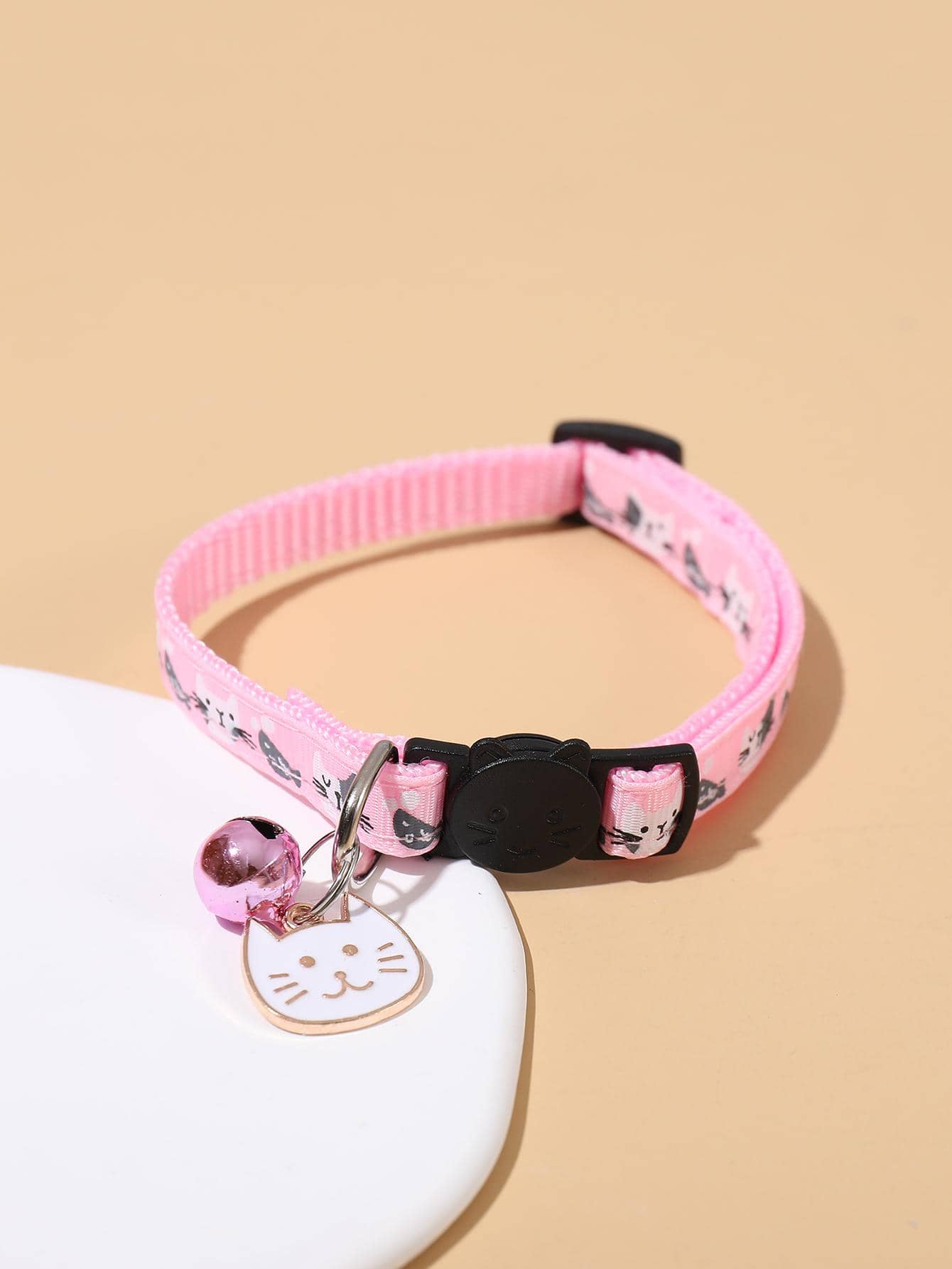 1 chiếc vòng cổ tháo lắp nhanh họa tiết mèo hoạt hình có thể điều chỉnh dành cho chó mèo dùng để trang trí - Hồng - Xem 1