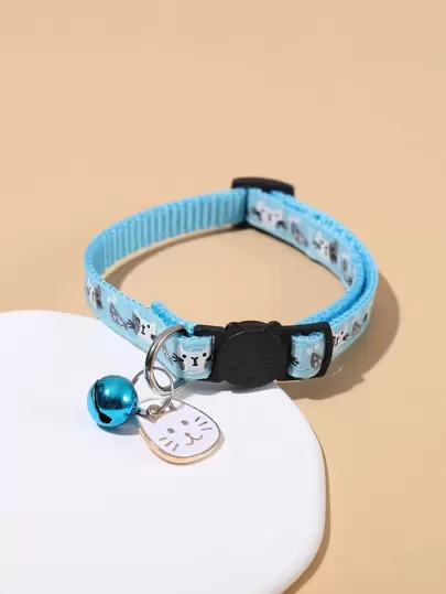 1pc Adjustable Cartoon Cat Pattern Quick Release Breakaway Pet Collar For Cat And Dog For Decoration