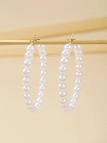 Faux Pearl Decor Hoop Earrings - Multicolor - View 2