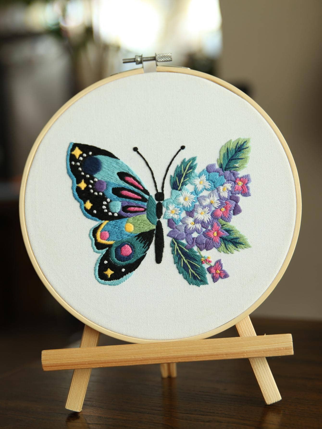 1套蝴蝶圖案十字繡套件DIY滌綸十字繡套件 - 藍色 - 查看 1