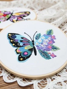 1套蝴蝶圖案十字繡套件DIY滌綸十字繡套件 - 藍色 - 查看 2