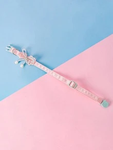 1 chiếc Nơ Ngọc Trai Giả Trang Trí Cổ Thú Cưng - Hồng - Xem 2