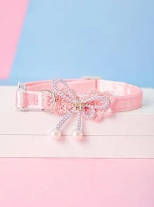 1 chiếc Nơ Ngọc Trai Giả Trang Trí Cổ Thú Cưng - Hồng - Xem 1