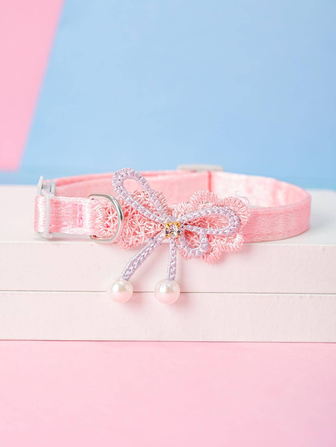 1 chiếc Nơ Ngọc Trai Giả Trang Trí Cổ Thú Cưng - Hồng - Xem 1