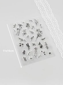 1pc Flower Design Silicone Stamp - Clear - View 2