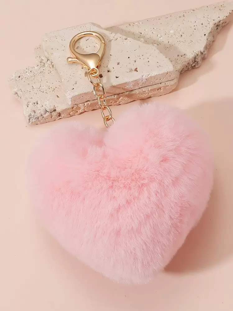 2 Pezzi Portachiavi Peluche Rosa Forma Cuore Accessori