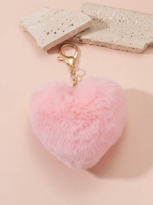 1入組情侶適用可愛毛絨心形鑰匙扣，可以當作背包掛件或作為禮物送出，毛絨鑰匙扣，學校用品、老師禮物、返校季必備之配件 - 淺粉色 - 查看 2