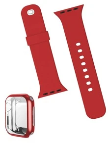 1pc Silicone Watchband & 1pc Case Compatible With Apple Watch - Red - View 2