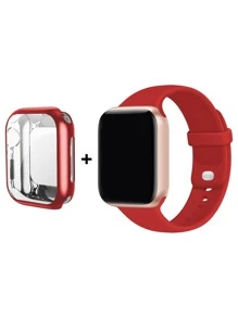 1pc Silicone Watchband & 1pc Case Compatible With Apple Watch - Red - View 1