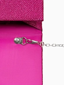 SIIZA 迷人、優雅、精美、安靜的奢華閃片，時尚、奢華、閃亮的迷你霓虹粉色閃爍細褶方形袋晚宴袋，派對女孩、女人、新娘完美搭配派對、婚禮、舞會、晚餐/宴會和雞尾酒 - 玫紅色 - 查看 9