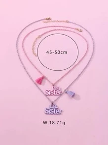 2pcs/Set Cute Cartoon "Sisters" Tassel Necklace, Decoration Accessories, Holiday Gift For Best Friends, Girls - Multicolor - View 2
