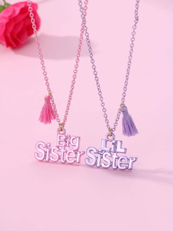 2pcs Creative Cute Cartoon "SISTER" Tassel BFF Necklace Decorative Accessories Holiday Gift For Best Friends Girls Accessories