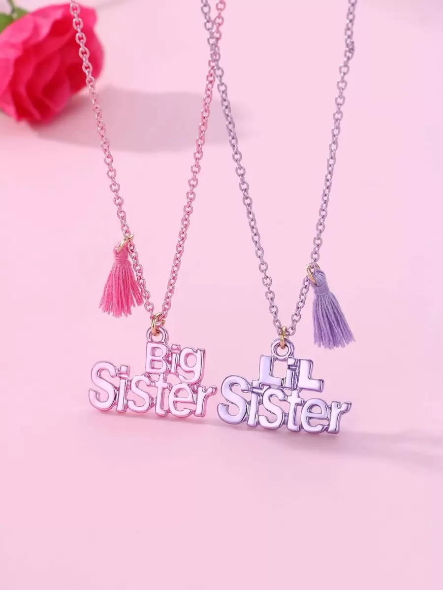2pcs/Set Cute Cartoon "Sisters" Tassel Necklace, Decoration Accessories, Holiday Gift For Best Friends, Girls - Multicolor - View 1