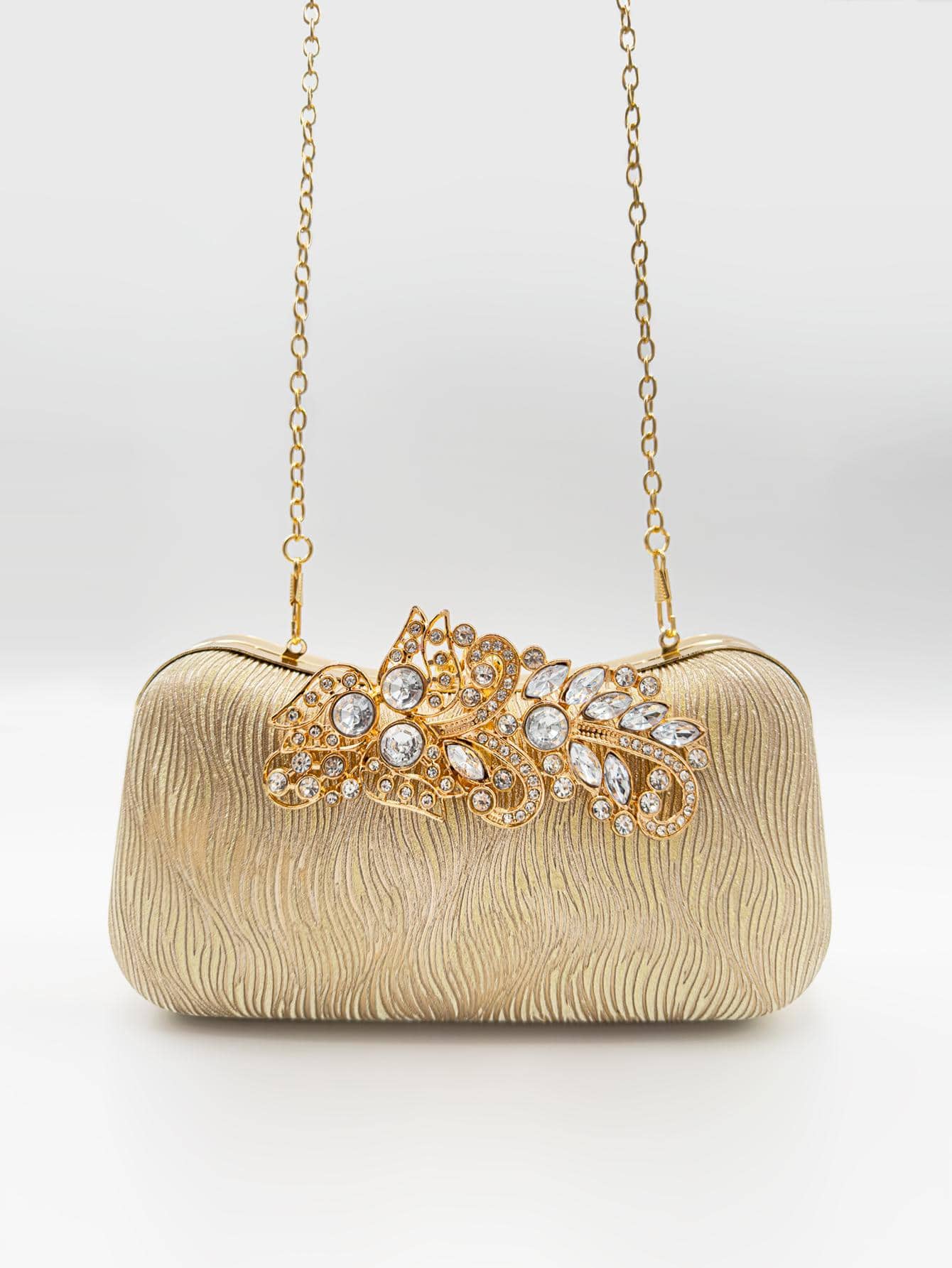 Rhinestone Decor Box Bag Mini Top Handle Gold For Party Prom Wedding - Gold - View 1