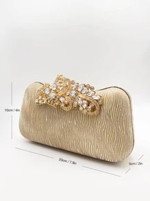 Rhinestone Decor Box Bag Mini Top Handle Gold For Party Prom Wedding - Gold - View 5