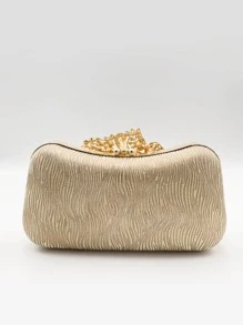 Rhinestone Decor Box Bag Mini Top Handle Gold For Party Prom Wedding - Gold - View 3