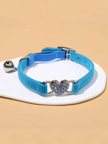 1 pieza Collar para mascota con diamante de imitación con adorno de corazón - Azul - Ver 1