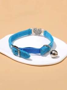 1 pieza Collar para mascota con diamante de imitación con adorno de corazón - Azul - Ver 2