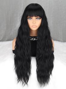 Long Body Wave Synthetic Wig With Bangs - Black - View 6