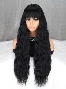 Long Body Wave Synthetic Wig With Bangs - Black - View 8