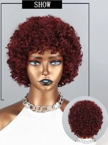 Tóc giả tổng hợp xoăn ngắn Afro có tóc mái - Nhiều màu - Xem 2