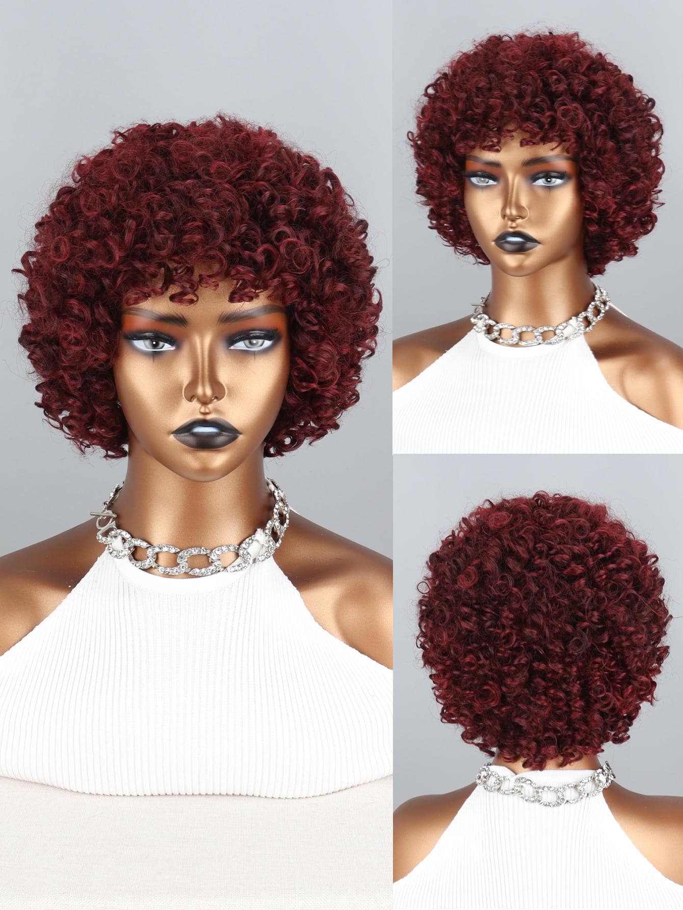 Tóc giả tổng hợp xoăn ngắn Afro có tóc mái - Nhiều màu - Xem 1