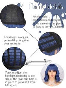 Short Body Wave Synthetic Wig With Bangs - Blue - View 3