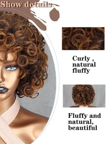 短圓蓬式髮型卷人造假髮帶劉海 - 彩色 - 查看 2