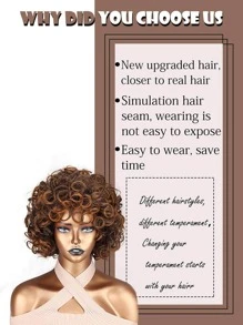 短圓蓬式髮型卷人造假髮帶劉海 - 彩色 - 查看 4