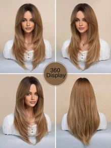 7JHH WIGS Ombre Brown Layered Wig For Women Long Straight Wigs With Curtain Bangs Synthetic High Density Heat Resistant Fiber Hair Wig For Daily Party Use 24 Inch - Rust Brown - View 5