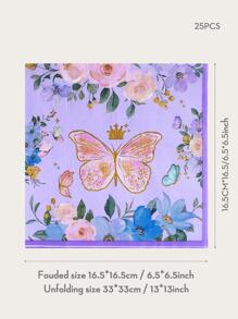 25 pieces/set butterfly napkins 13*13 inches 2-layer disposable napkins, purple flower butterfly party paper guest disposable colorful garden spring and summer flowers and butterfly hand towels wedding birthday holiday decoration party supplies party napkins