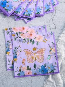 25 pieces/set butterfly napkins 13*13 inches 2-layer disposable napkins, purple flower butterfly party paper guest disposable colorful garden spring and summer flowers and butterfly hand towels wedding birthday holiday decoration party supplies party napkins