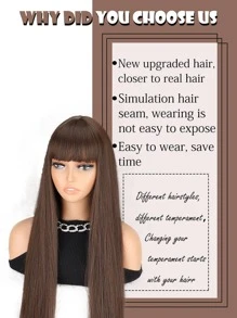 Peluca sintética largo recto con tupe - Marrón - Ver 4