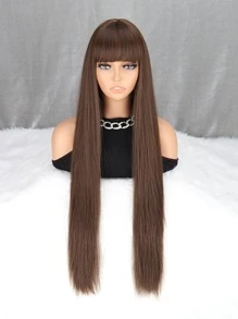 Peluca sintética largo recto con tupe - Marrón - Ver 6