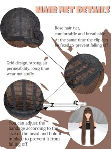 Peluca sintética largo recto con tupe - Marrón - Ver 3