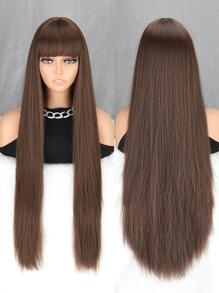 Peluca sintética largo recto con tupe - Marrón - Ver 1
