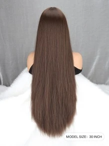 Peluca sintética largo recto con tupe - Marrón - Ver 5