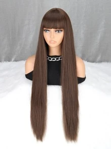 Peluca sintética largo recto con tupe - Marrón - Ver 7