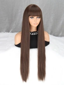 Peluca sintética largo recto con tupe - Marrón - Ver 8