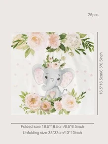 25pcs/Set Elephant Flower Disposable Napkins, 13*13 Inches 2 Layers, Elephant Baby Shower Party Napkins Baby Gender Reveal Party Paper Plates For Baby Birthday Bridal Shower Baby Shower Red Floral Tableware Decoration - Multicolor - View 3