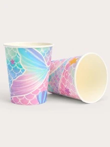 10/25 件大号鱼尾印花一次性纸杯，圣诞节 - 彩色 - 查看 5