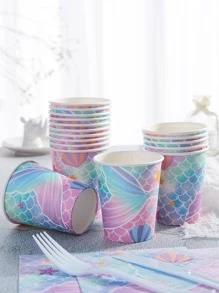 10/25 件大号鱼尾印花一次性纸杯，圣诞节 - 彩色 - 查看 1